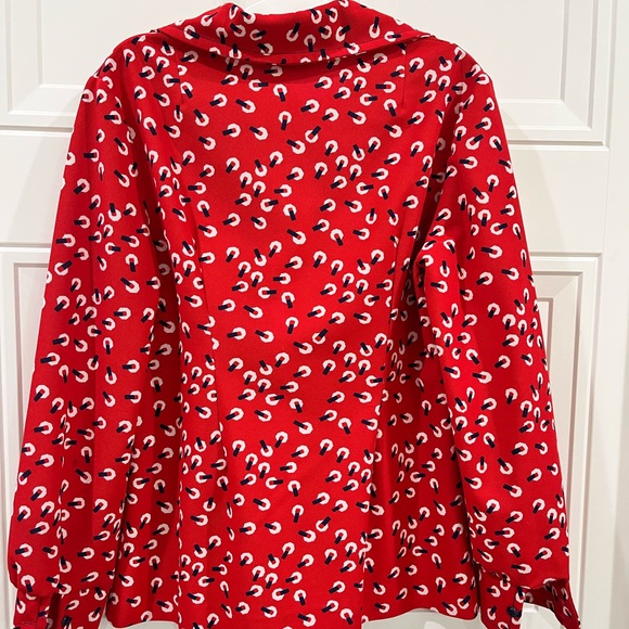 Vintage Long Sleeved Bright Red Polyester Patterned Blouse - Picture 5 of 5